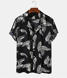 economico -Per uomo Piume Piante tropicali Camicia Camicia hawaiana Camicia da campo Manica corta Camicia Collo ripiegabile Hawaiano Originale Informale Esterno Giornaliero Nero Giallo Altre stampe S M L