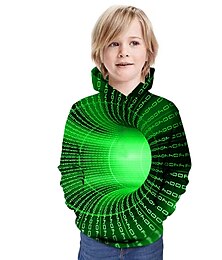 cheap -Kids Boys 3D Vertigo Hoodie Long Sleeve  Optical Illusion Print Pocket  Green Red Yellow Children Tops Fashion Hoodie