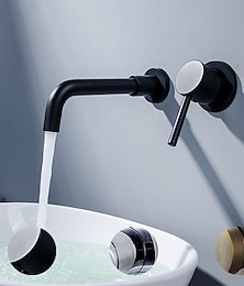 abordables -Mitigeur de lavabo de salle de bain mural, 2 trous mitigeur de lavabo mitigeur en laiton robinetterie brute avec tuyau d'eau chaude froide, bronze vieilli/nickel satiné noir/chrome brillant