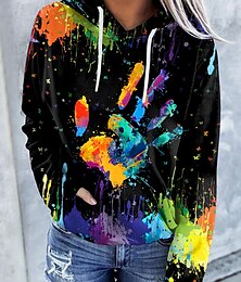 abordables -Sudadera con capucha para mujer, con estampado de gato, teñido anudado, bolsillo delantero, para uso diario, otros estampados, sudaderas básicas informales, sudaderas, azul, negro, marrón, cómodas,