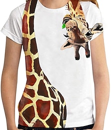 baratos -Mulheres Camiseta Branco Gráfico Girafa Imprimir Manga Curta Para Noite Final de semana Básico Decote Redondo Padrão S