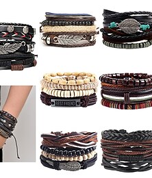 cheap -Men's Turquoise Leather Bracelet Classic Retro Leaf Punk Classic Rock Leather Bracelet Jewelry Black / Silver / Red / Orange / Light Brown For Gift Daily Beach