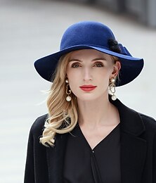 お買い得  -ファッション シンプル 100% ウール 帽子 ポンポン付き 1pc ウェディング / メルボルン カップ かぶと