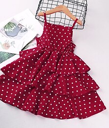 preiswerte -Kinderkleid für kleine Mädchen, Punkte, Sommerkleid, Druck, rot, ärmellos, Basic, niedlich, Kleider, normale Passform, 3–12 Jahre