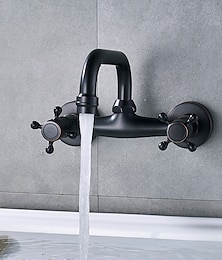 baratos -Bathroom Sink Mixer Faucet Wall Mount, Vintage 2 Handle 3 Holes Basin Taps with Cold Hot Water Hose, Washroom Mono Basin Vessel Taps Deck Mounted Oil-rubbed Bronze