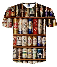 cheap -Men's Shirt T shirt Tee Funny T Shirts Graphic Beer Round Neck White 3D Print Daily Short Sleeve Print Clothing Apparel Active