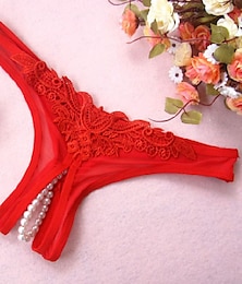 abordables -Bragas de lencería sexy para mujer color puro cama de fiesta básica día de San Valentín agujero de poliéster otoño invierno rojo