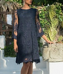 abordables -Robe de mère de la mariée invitée de mariage élégante col bijou courte  mini dentelle tulle manches 3/4 avec appliqués 2025 taille personnalisée gratuite