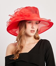 abordables -Coiffure Organza Mélange Poly / Coton Chapeau de seau Casual Vacances Coupe de Melbourne cocktail Ascott royal Dentelle Avec Volants en cascade Fleur Casque Couvre-chef