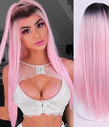 economico -grigio parrucche per le donne parrucca sintetica naturale diritta parte centrale parrucca lunghi capelli sintetici delle donne cosplay parte centrale del partito nero bianco 26 pollici festa di