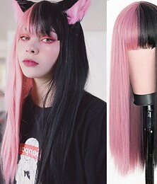 levne -růžové paruky pro ženy syntetická paruka přírodní rovná elegantní ofina paruka 24 palců a15 a16 a17 a18 a19 syntetické vlasy dámská cosplay párty móda černá růžová