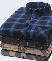 billiga -Herr Skjorta Rutig skjorta Skjorta med krage Knapp upp skjorta Skotsk pläd Bröllop Arbetskläder A B C E Långärmad Krage Vår Vinter Kläder Button-Down