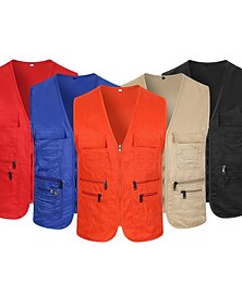 abordables -Hombre Chaleco de pesca Chaleco táctico militar Chaleco para senderismo Sin Mangas Escote en Pico Chalecos Chaqueta Camiseta Al aire libre Transpirable Secado rápido Ligero Multi bolsillo Algodón