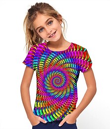 ieftine -Fete 3D Grafic Geometric Bloc Culoare Tricou Manșon scurt Tipărire 3D Vară Sport Modă Șic Stradă Copii De Atletism