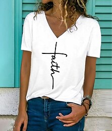 abordables -Mujer Camiseta Negro Blanco Gris Graphic Letra Estampado Manga Corta Diario Fin de semana Diario Básico Casual Escote en Pico Regular S