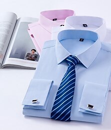 cheap -Men's Dress Shirt Button Up Shirt Collared Shirt French Cuff Shirts White Pink Blue Long Sleeve Plain Turndown Spring, Fall, Winter, Summer Wedding Party Clothing Apparel collared shirts