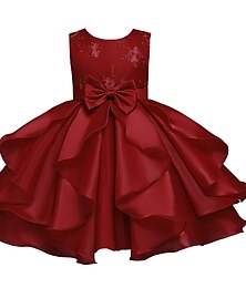 cheap -Kids Girls' Dress Jacquard Sleeveless Bow Cute Polyester Above Knee 3-10 Years Light Green Pink Red