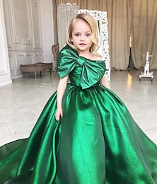 cheap -Ball Gown Sweep / Brush Train Flower Girl Dress Birthday Girls Cute Prom Dress Taffeta with Bow(s) Elegant Fit 3-16 Years