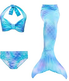 abordables -Enfants Fille 3 pièces Maillots de bain sirène Maillot de Bain Bikini Vacances Bikini Rayé Couleur Pleine Actif Le style mignon Dos Nu Maillots de bain 2-9 ans Eté Bleu clair