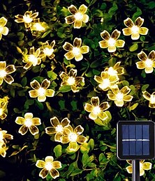 economico -1/2pcs luci della stringa del fiore solare all'aperto 6.5m 30 leds fiori di ciliegio lucine waterpoof 8 modalità per giardino patio decorazione primaverile cortile prato albero di natale festa bianco