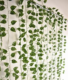 economico -12pcs 220cm/87“ piante artificiali decorazione della parete della vite festa nuziale foglie artificiali decorative verde piante pensili artificiali per la decorazione della parete di nozze,