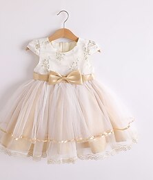 זול -שמלת ילדות לפעוטות קשת מסיבת אקארד לבנה עד הברך ללא שרוולים שמלות מתוקות חמודות קיץ דק 1-4 שנים