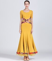 abordables -Danse de Salon Robe Plissé Femme Utilisation Entraînement Manche Courte Taille moyenne Fibre de Lait