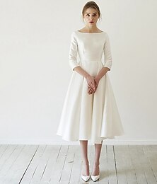 preiswerte -Brautdusche Hochzeitskleider Vintage Einfache Hochzeitskleider A-Linie Illusion Dekolleté Ärmellos Tee Längen Spitzen Hochzeitskleider mit Applikationen Sommer Hochzeitsfeier dress to impress