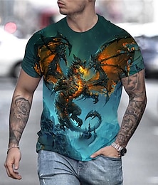 cheap -Men's Shirt T shirt Tee Tee Graphic Anime Dragon Crew Neck Black Golden Blue Orange Rainbow 3D Print Plus Size Daily Holiday Short Sleeve Print Clothing Apparel Streetwear Exaggerated