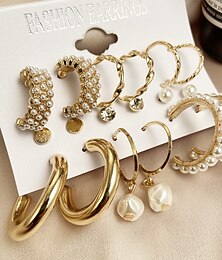 ieftine -Cercei dama de perle noi încrustate europene și americane transfrontaliere creativ set de cercei din aur retro francez creat 6 piese