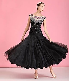 billige -Ballroom-dans Kjole Broderi Krystall / Rhinestone Dame Ytelse Trening Ermeløs Naturlig Elastan Tyll