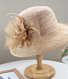 levne -Klobouky Doplňky do vlasů Tyl Kbelík Slamák Sluneční klobouk Ležérní Dovolená Kentucky Derby Dostih Dámský den Retro styl Elegantní Krajkový S Peří Krajka Přílba Pokrývky Hlavy