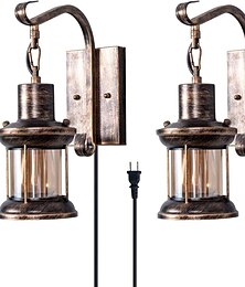 billige -lightinthebox rustikk vegglampe 2-i-1 oljegnidd bronse vintage vegglampe nattbordslampe armaturer med støpsel i industriglass skjerm lanternebelysning retro lampe