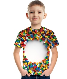 Χαμηλού Κόστους -παιδικά αγόρια δομικά στοιχεία μπλουζάκι κοντομάνικο 3d print οπτική ψευδαίσθηση ουράνιο τόξο παιδικά μπλουζάκια καλοκαιρινό αξιολάτρευτο καθημερινό σχολείο υπαίθριο 3-12 ετών