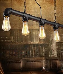 billiga -5-ljus 90 cm industriell taklampa vintage smidesrör i svart finish steampunk ljuskrona bar bistro restaurangbelysning