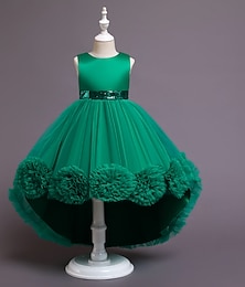 billiga -Barn Flickor Flower Girl Klänning Klänning Solid färg Kortärmad Bröllop Fest Födelsedag Nät Rosett Prinsessa Ljuv Polyester Asymmetrisk Tyllklänning Sommar Vår Höst 3-10 år Typ C Vit Rodnande Rosa