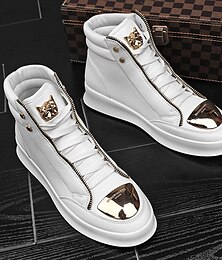 economico -sneakers alte bianche da uomo con dettagli metallici dorati e cerniera - scarpe di lusso alla moda streetwear