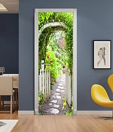 voordelige -3d 2 stks zelfklevende creatieve deur stickers diy decoratieve thuis waterdichte muurstickers 77x200 cm (30,3 "x 78,7") muur decor voor slaapkamer woonkamer