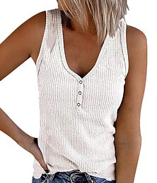 preiswerte -Damen Neckholder-Unterhemd Gehen Tops Henley Shirt Weste Einfach Streetwear Basic Strand Ärmellos V-Ausschnitt Regelmäßige Tops Lässig Täglich Urlaub Knöpfe Schwarz Weiß Pink Bundeswehrgrün Rot