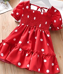 billiga -Barn Liten Flickor Klänning Paisley Mönster Rubinrött Vit Chiffong Midi Kortärmad Aktiv Klänningar Sommar Normal 2-9 år
