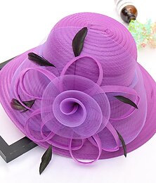 levne -Klobouky Doplňky do vlasů Sláma klobouky Tyl Sláma Kbelík Slamák Sluneční klobouk Ležérní Dovolená Melbourne Cup koktejl Royal Astcot Elegantní Retro styl S Peří Aplikace Přílba Pokrývky Hlavy