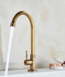 cheap -Traditional Kitchen Sink Faucet Cold Water Only, Retro Brass Single Handle Kitchen Tap Golden Electroplated Standard Spout