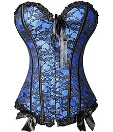 cheap -Women's Plus Size Corsets Halloween Country Bavarian Overbust Corset Tummy Control Push Up Jacquard Lace Stripe Waves Hook & Eye Lace Up Nylon Others Christmas Wedding Party Birthday Party