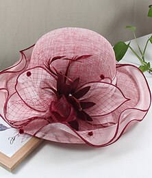 abordables -Chapeaux couvre-têtes chapeaux en paille chapeau seau en tulle chapeau en paille chapeau de soleil vacances décontractées Kentucky Melbourne Cup style vintage élégant avec appliques de plumes coiffe