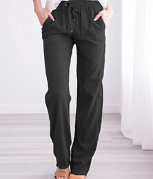 economico -pantaloni chino da donna pantaloni larghi tasca intera cotone lino vita media classico casual lavoro d'ufficio nero rosso s m estate primavera&amp;  autunno