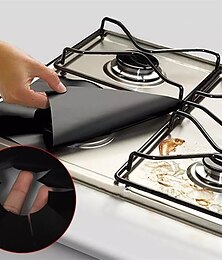 abordables -4pcs protecteur de cuisinière à gaz réutilisable brûleur de cuisinière à gaz sûr non collant et facile à nettoyer en fibre de verre en téflon tampon de protection noir pour le nettoyage des ustensiles