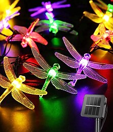economico -libellula luci della stringa solare all'aperto 6.5m 30 led impermeabile luci leggiadramente solari 8 modalità luci decorative per patio giardino recinto del cortile matrimonio festa di natale bianco