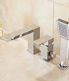 abordables -robinet de baignoire - chrome contemporain mitigeur de bain-douche en céramique sur pied / trois poignées trois trous