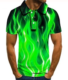 preiswerte -Herren Poloshirt Tennishemd Golfhemd Grafik-Drucke Flamme Kragen Gelb Rosa Blau Grün 3D-Druck Strasse Casual Kurzarm Button-Down Bekleidung Modisch Cool Brautkleider schlicht