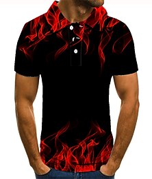 preiswerte -Herren Poloshirt Tennishemd Golfhemd Grafik-Drucke Flamme Kragen Schwarz / Rot 3D-Druck Strasse Casual Kurzarm Button-Down Bekleidung Modisch Cool Brautkleider schlicht